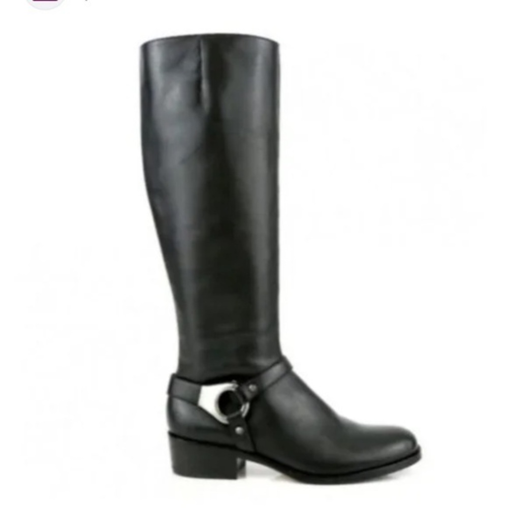 🇪🇸🥑Via Spiga Kacey Tall Black Riding Boot ALL Leather black silver 5.5M